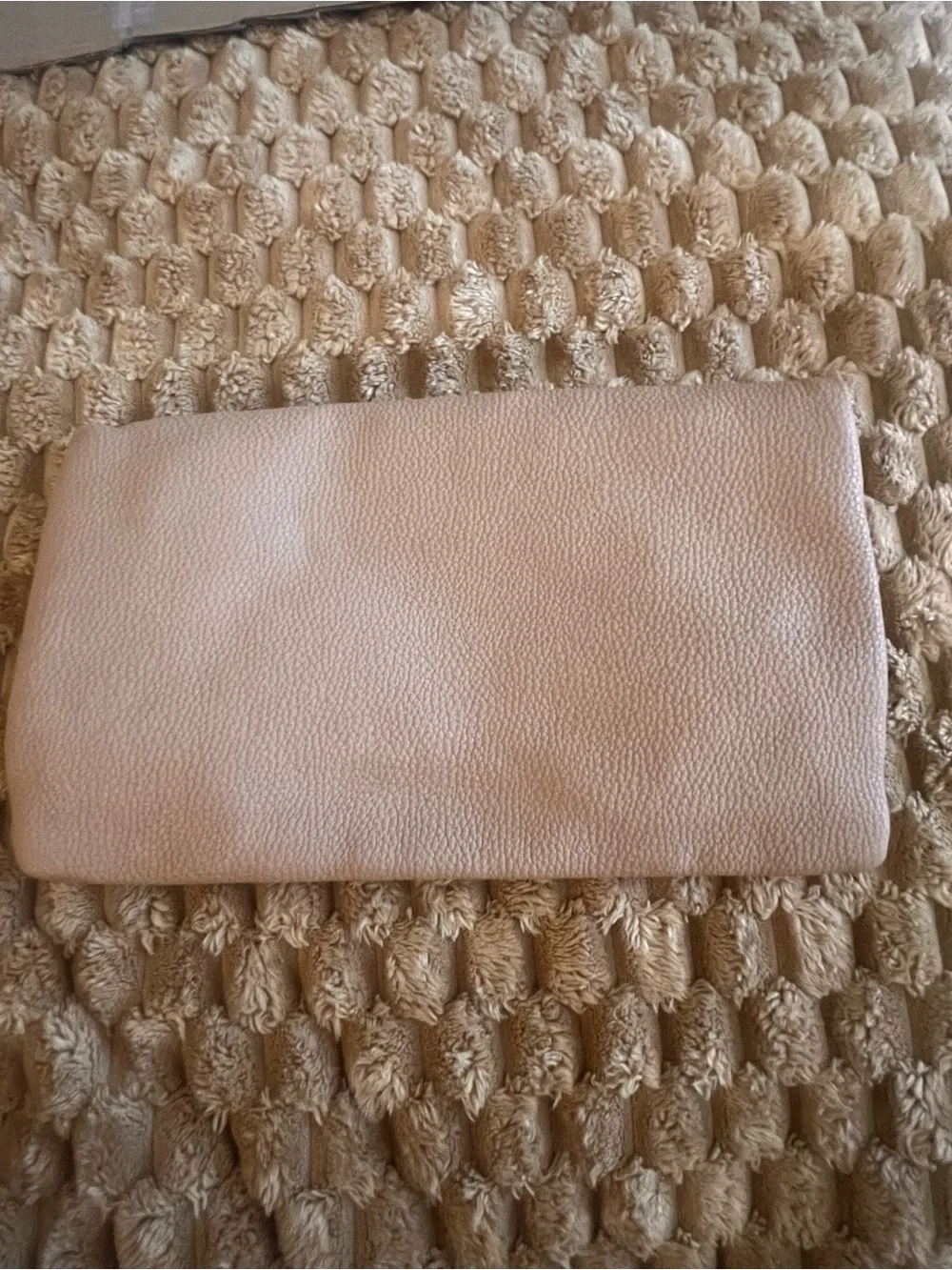 Classic Fold-Over Leather Clutch in Taupe